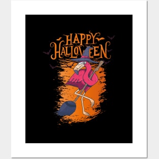 Halloween Happy Halloween Funny Flamingo Costume Posters and Art